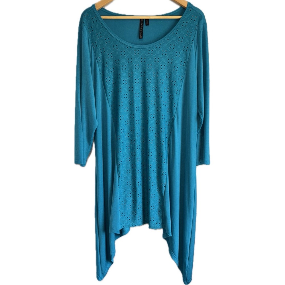 Allie & Rob Tunic Top Plus Size‎ 1X Boho Romantic Teal Tunic Eyelet Layering
